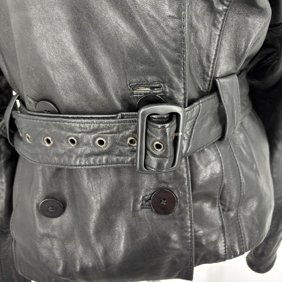 Express Avenue De L'opera Leather‎ Belted Moto Jacket Thinsulate Y2K Black S - Picture 5 of 16
